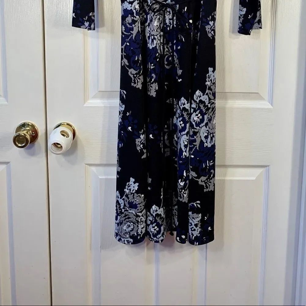BLACK PRINT 3/4 SLEEVE SURPLUS DRESS BY NINE WEST - Picture 3 of 6